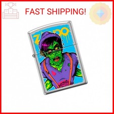 Zippo Neon Hipster Zombie Walking Dead Satin Chrome WindProof Lighter NEW