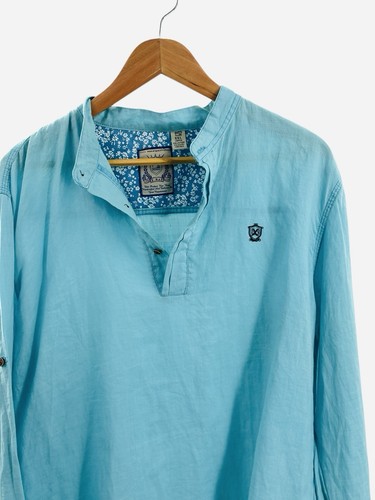 X-Ray LA Men’s Aqua Blue Linen Pullover Roll Tab Shirt Size XL - Picture 2 of 7