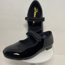 Dance Class Girl's Tap Shoes Black Patent Size 9.5 MJ100 Preowned- Nice Pair