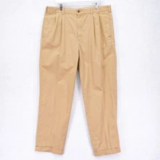 Brooks Brothers Advanced Chino Elliot Pants Tan Cotton 38 / 32.5 High Rise Pleat