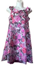 NUEVO CON ETIQUETAS $279 ADRIANNA PAPELL Mujer Blanco Rosa Multi Jacquard Floral Vestido Talla 20