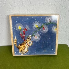 Vtg 5x4.5" Gary Patterson- Cat on Christmas Lights- Good Times 99- preowned