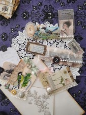 10pc Handmade Junk Journal Clusters - Vintage Lace Buttons  Floral Botanicals