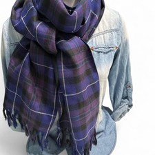 Vintage Tartan Plaid Wool Scarf  Purple Blue Green