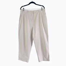 LL Bean Original Fit Capri Pants Sz16 Khaki Cotton Pleated Preppy Casual Classic