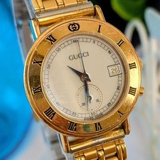 GUCCI Beige Dial Gold Tone Womens Quartz Watch Stopwatch 25.5mm
