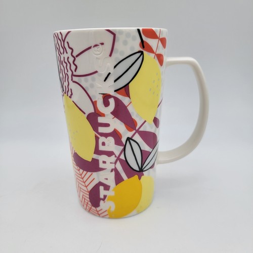 Starbucks 2015 Etched Spring Floral Lemons Tropical 16 oz Tall Coffee Mug / Cup