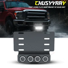 Front Bumper License Plate Mount Bracket Holder + 4pcs Led Work Light Bar White