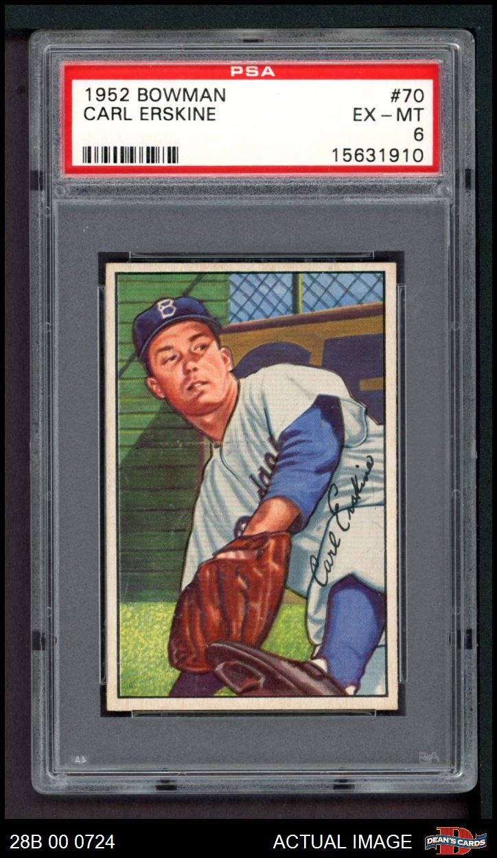 1952 Bowman #70 Carl Erskine Dodgers PSA 6 - EX/MT