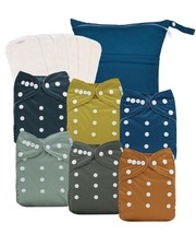 Reusable Cloth Diapers 6 Pack with Bamboo Inserts and Wet Bag - Adjustable Size