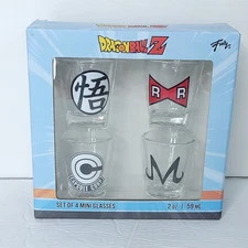 Dragon Ball Z Super Shot Glass Clear Set Of 4 Mini Glasses 2oz NEW DBZ Sealed