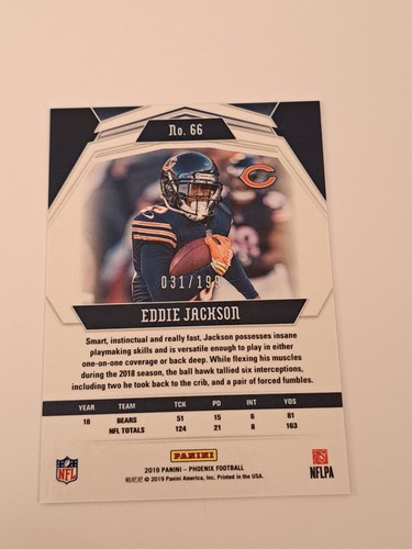 2019 Panini Phoenix Pink Prizm #/199 Eddie Jackson In Toploader - Picture 2 of 4