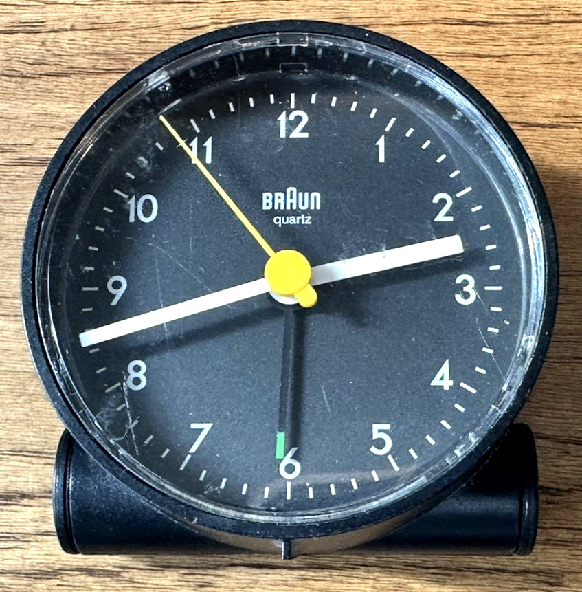 Vintage Braun Quartz Travel Alarm Clock Black Type 4748/AB5-Need Battery