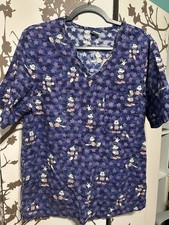 Disney Scrub Top Medium Blue Patriotic Holiday 4th Of July American Flag