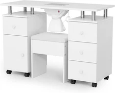 Nail Desk and Chair Set, Manicure Table with Stool, Dust Collector, Arm Rest New