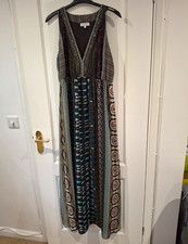 Mamas & Papas Maternity 16 Maxi Dress V-Neck Sleeveless Beaded Geometric 
