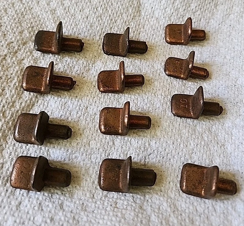 12 Vintage Heavy Duty Cast Iron Cabinet Shelf Pegs Pins Supports Copper Color