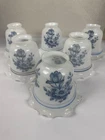 Set 6  Vintage Milk Glass Lamp Shades Blue Floral Ruffle Bell Light Fixture-READ