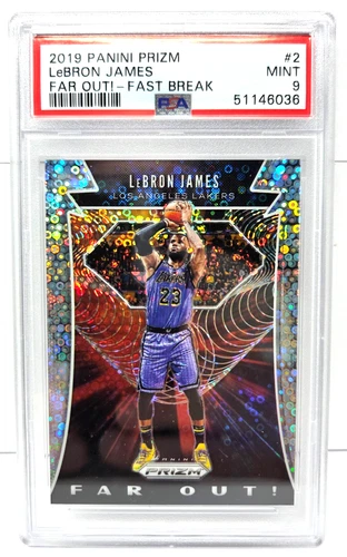 2019 Prizm Far Out Fast Break Refractive LeBRON JAMES Basketball Card PSA 9 MINT