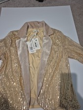 GRACE KARIN Sequin Blazer - Sparkly Sequin Jacket with Ruched 3/4 Sleeves and Op