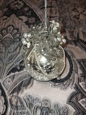 Vtg Katherine  s Collection Champagne Etched Glass Ornament Beaded Pearl Accents