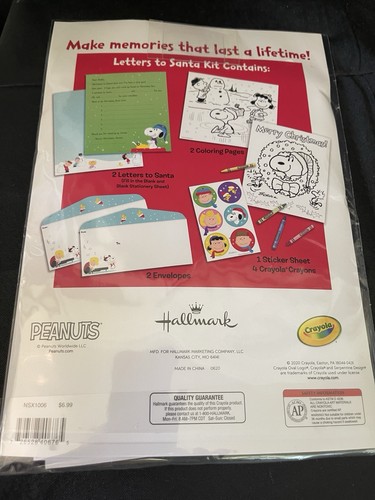 PEANUTS GANG Letters to Santa Envelope Stickers Coloring Hallmark Set - Picture 2 of 2