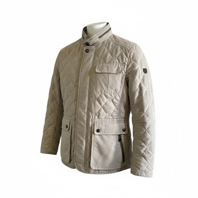bugatti Jacket Mens 38R Taupe Quilted Field Coat Stand Collar Zip Snap Pockets