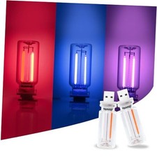 2 Pcs Car Three-Color USB Light,Touch Dimmable Night LED Lights,Car Red Blue