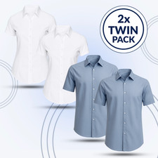 2 Pack Girls School Shirts Short Sleeve Blouse White Blue