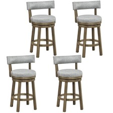 Set of 4 Upholstered Swivel Bar Stools Wooden Counter Height Kitchen Chairs Grey