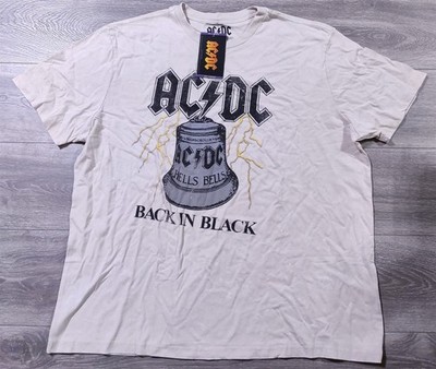 ACDC Shirt Adult 2XL Beige Back In Black Hells Bells Short Sleeve Band Tee Mens