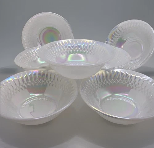 Vintage 7 MOONGLOW IRIDESCENT Federal Glass Fire King 5" Dessert Berry Bowls