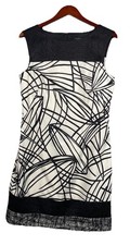 Ann Taylor Black Cream Abstract Print Sheath Dress Size 10 Sleeveless Classic