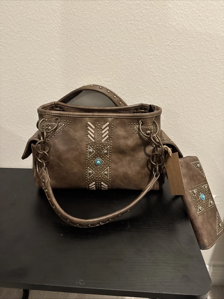 Montana West Aztec Concealed Carry Satchel And Wallet Set Coffee - Image 2 of 4