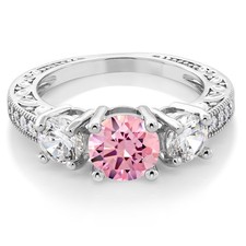 3.14 Ct Round Pink Zirconia Rhodium Plated Ring