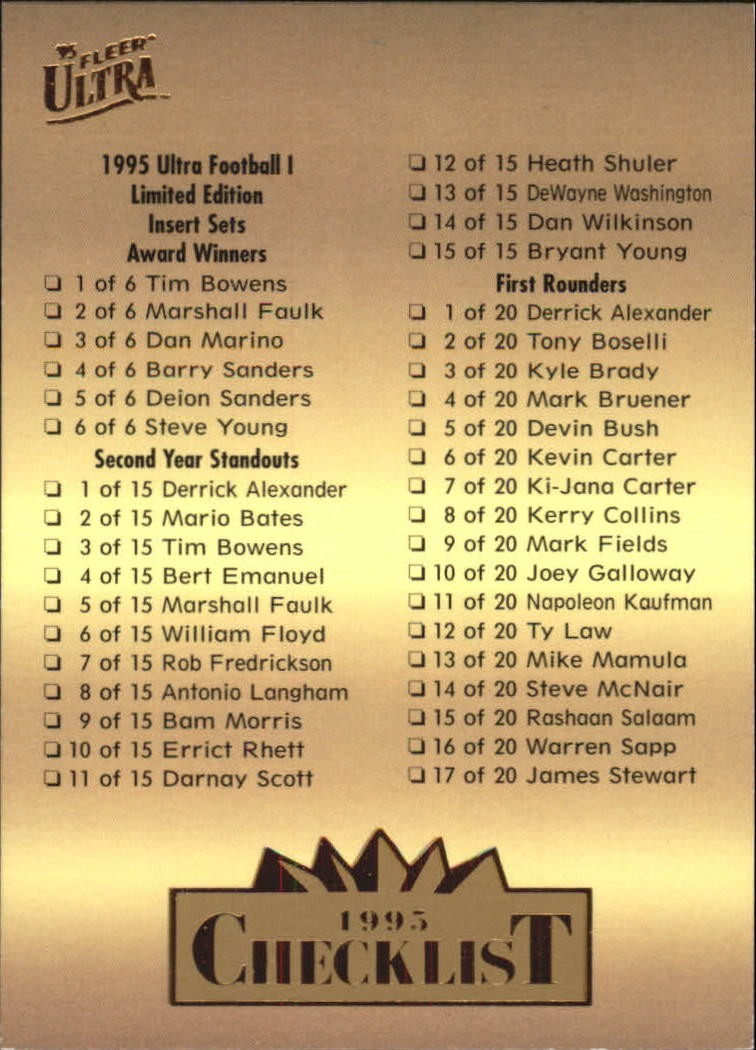 1995 Ultra #350 Checklist - FB
