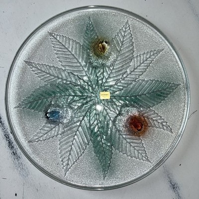 Luminarc Glass Enamel Decorated Leaf Low Cake/Serving Plate NEW 12.5 Dx.75 H