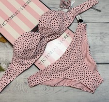 VICTORIA'S SECRET SWIM Twist Push-Up Bandeau Bikini Set Pink Dot