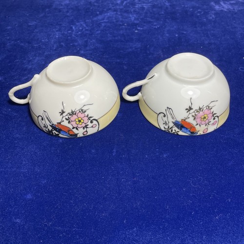 Vintage Eggshell Hand Painted Teacup & Saucer Bluebird Branch Floral Yellow Gold - Picture 6 of 11