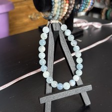 Aquamarine Natural Gemstone Bead Bracelet  Smooth Round 8mm, 8"
