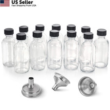AOZITA 12 Pack, 2 oz Small Clear Glass Bottles w/Lid  3 Funnels - 60ml