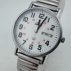 VTG Timex Indiglo Quartz Watch Men Silver Military Dial Date Stretch New Battery