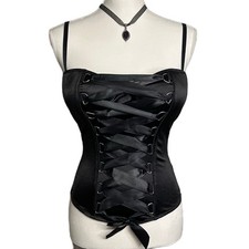 Spirit Womens Bustier Corset Top Black Satin L Costume Budoir Vamp Baddie NWT