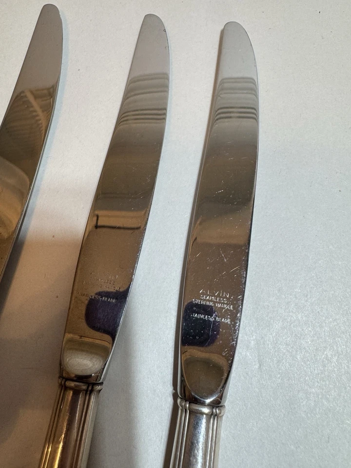 6 cuchillos de cena de plata de ley Alvin Chapel Bells Foto 3 de 4