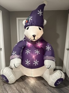 Gemmy Airblown Vintage 8ft Inflatable Polar Bear With Purple Sweater Christmas 