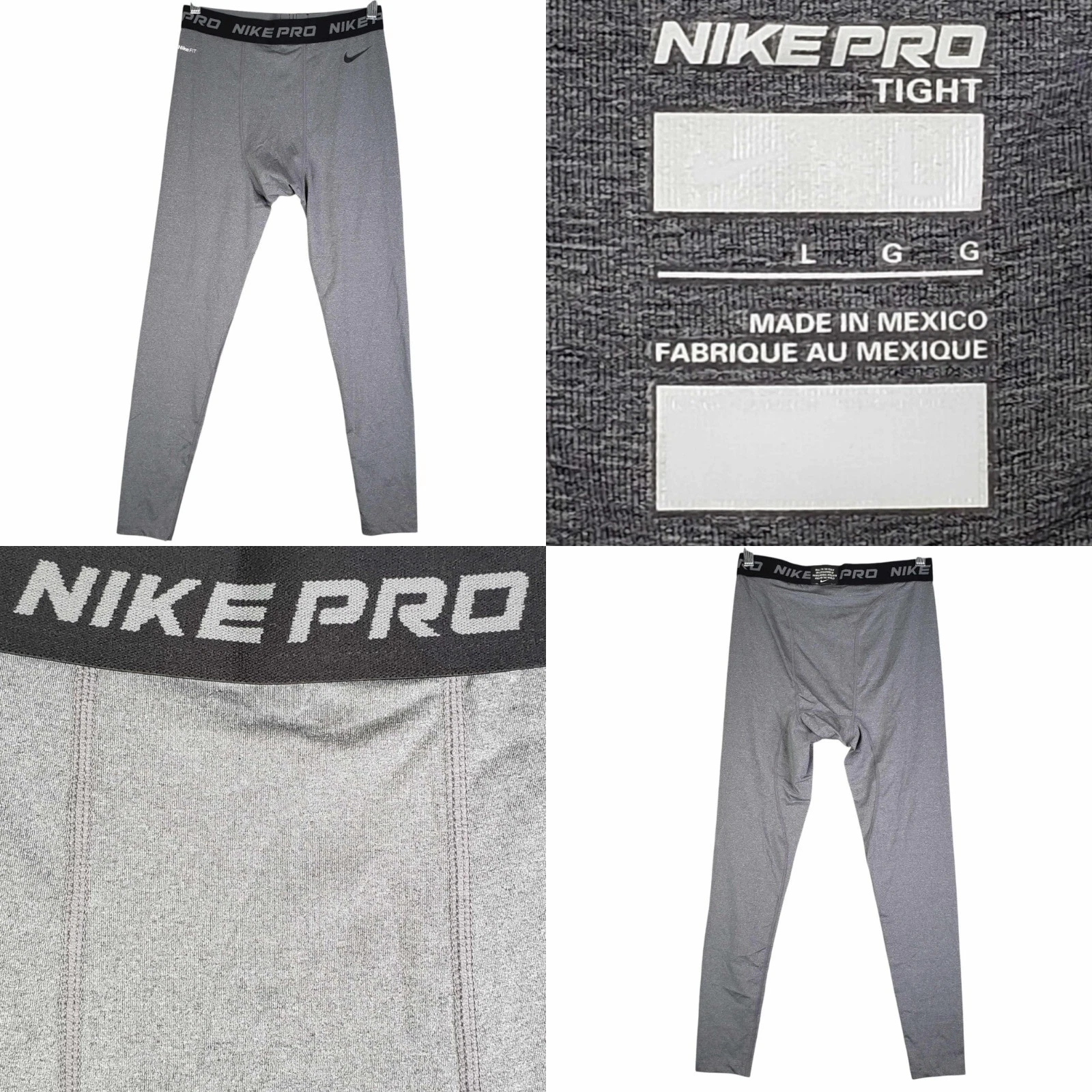 Nike Pro Leggings Pants Mens Size Large L Gray Tight Logo Baselayer New