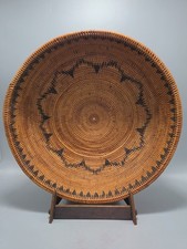 Decorative Round Woven Basket With Geometric Design