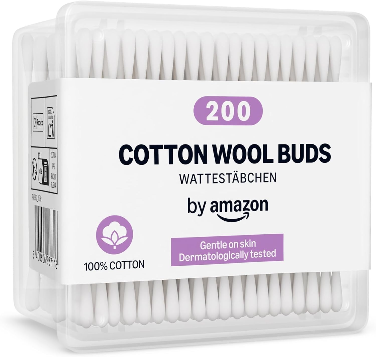 by Amazon Cotton Buds, 100% Cotton, 200 Count, Hypoallergenic