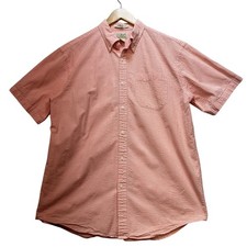 L.L.Bean Mens Traditional Fit Seersucker Button Up Shirt Large Orange Gingham