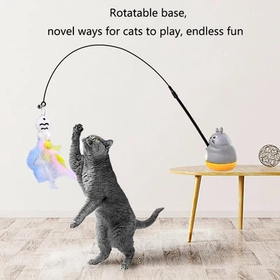 Cat Kitten Toy Feather Wand Stick Cat Teaser Dangle Bell Interactive Play Toys